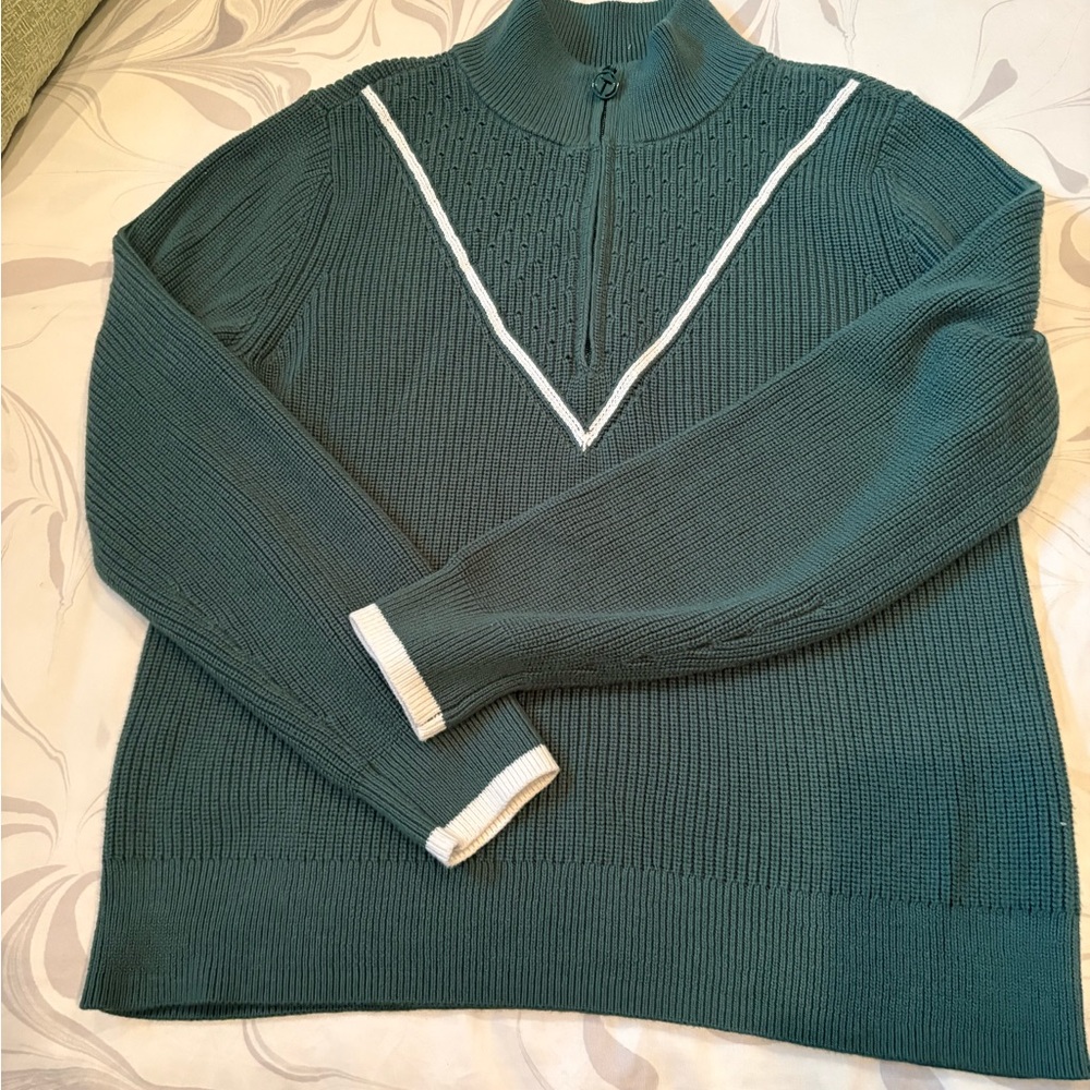 Talbots Green Sweater with White Accents